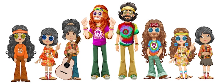Vetor grátis ilustração colorida de uma família hippie