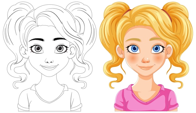 Vetor grátis ilustração colorida de uma garota de desenho animado