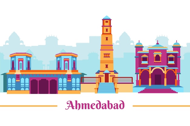 Vetor grátis ilustração colorida do horizonte de ahmedabad