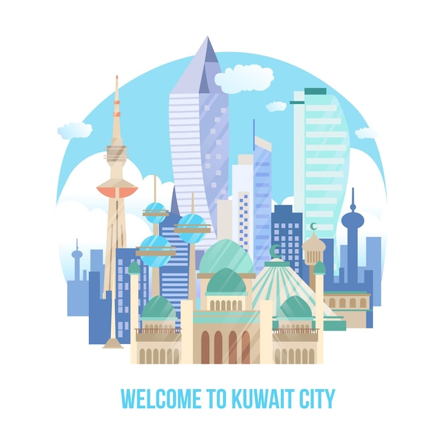 Vetor grátis ilustração colorida do horizonte de kuwait