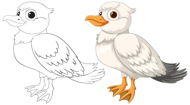 Ilustração colorida do pato antes e depois