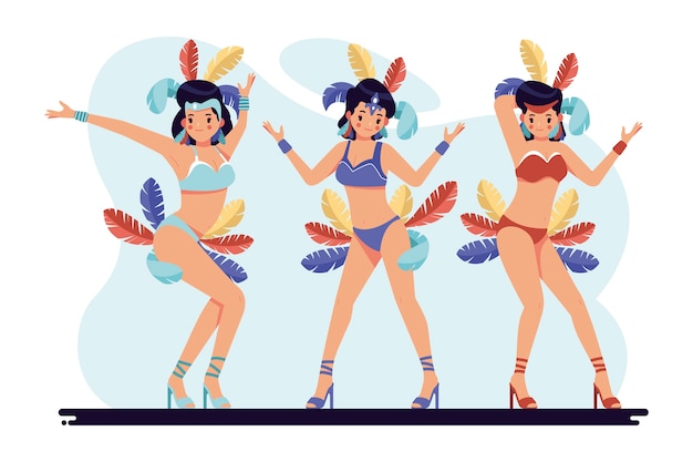 Ilustração com coleção de dançarina de carnaval brasileiro