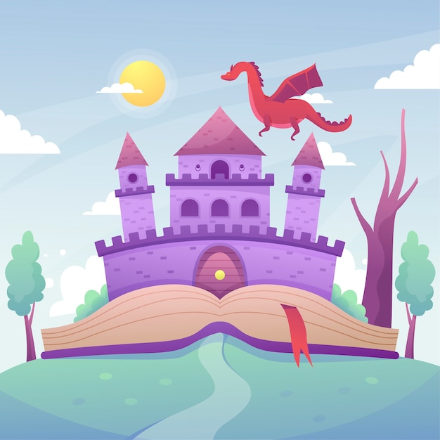 Ilustração com estilo de castelo de conto de fadas