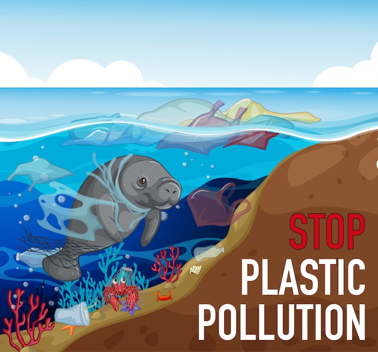 Vetor grátis ilustração com peixe-boi no oceano
