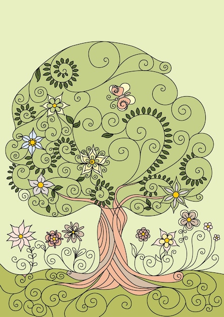 Ilustração com uma árvore florida Vetor Premium