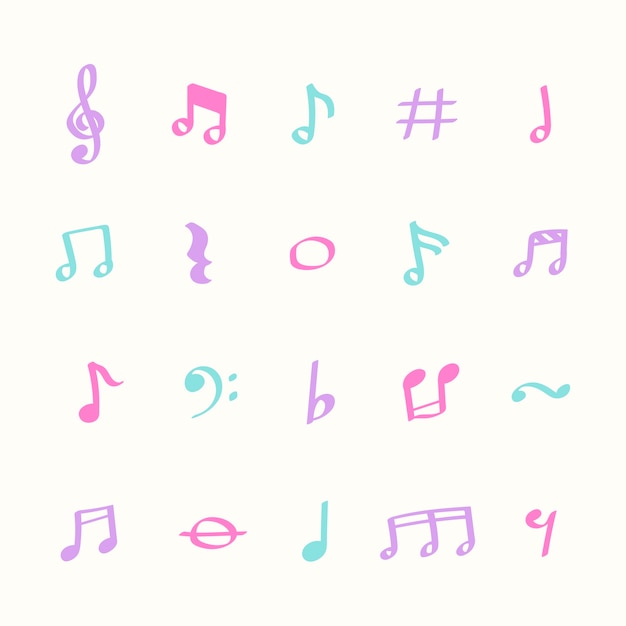 Ilustração conjunto de ícones de nota de música