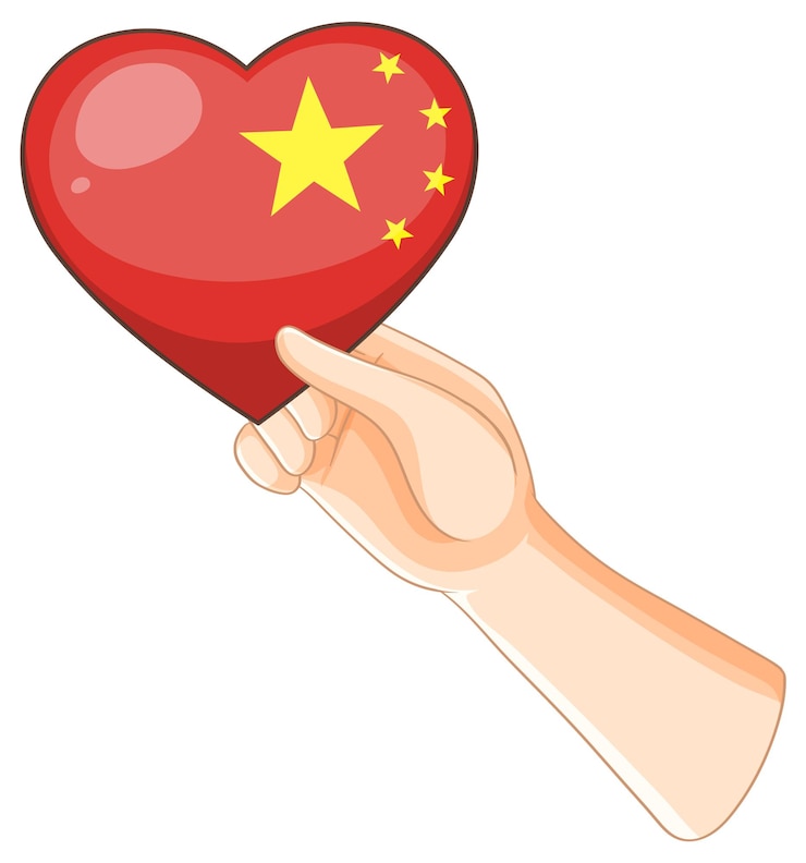 Vetor grátis ilustração da bandeira chinesa em forma de coração