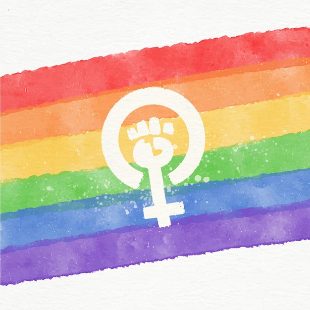 Ilustração da bandeira lgbt feminista em aquarela