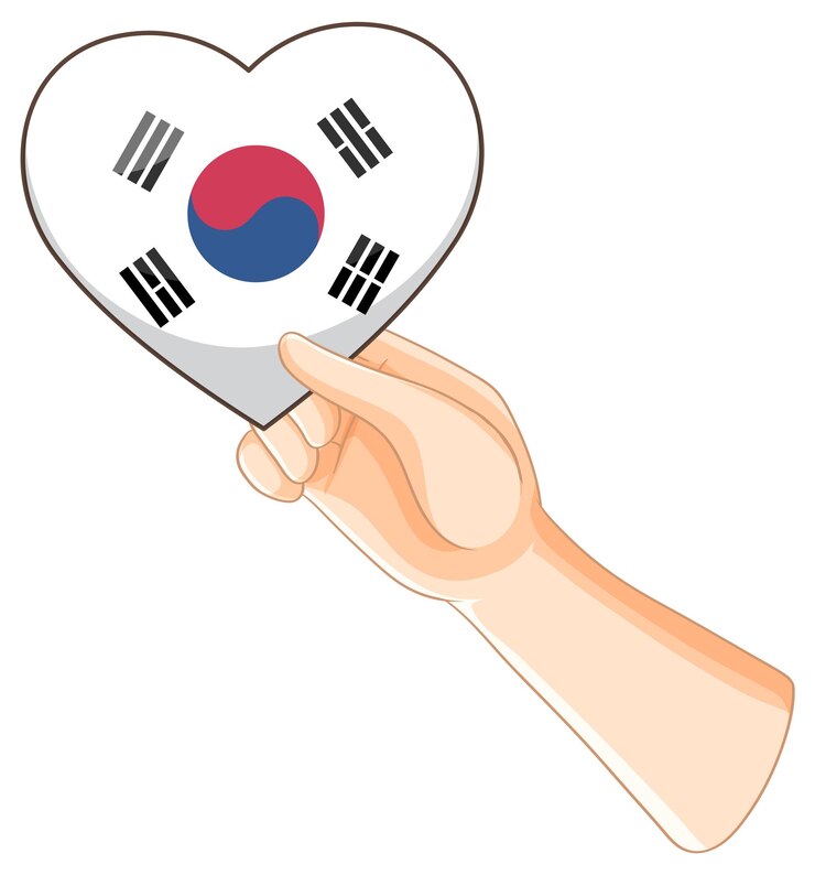 Vetor grátis ilustração da bandeira sul-coreana em forma de coração