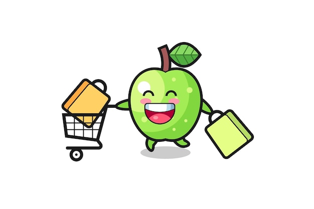 Ilustração da black friday com a fofa mascote da maçã verde Vetor Premium