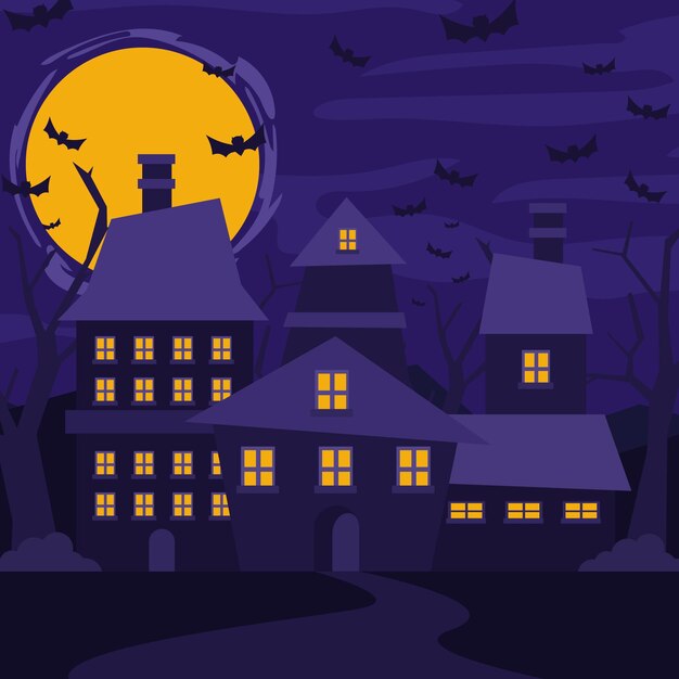 Ilustração da casa plana de halloween