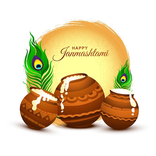 Ilustração da celebração de dahi handi em fundo de cartão de feriado janmashtami feliz