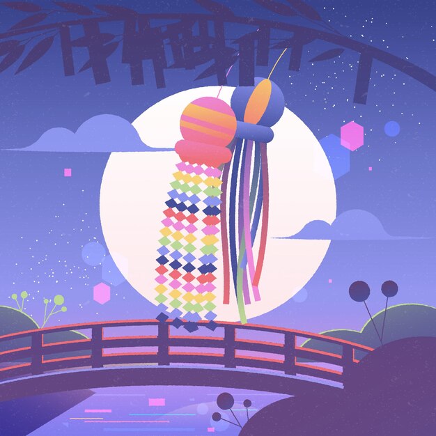 Ilustração da celebração do gradiente tanabata