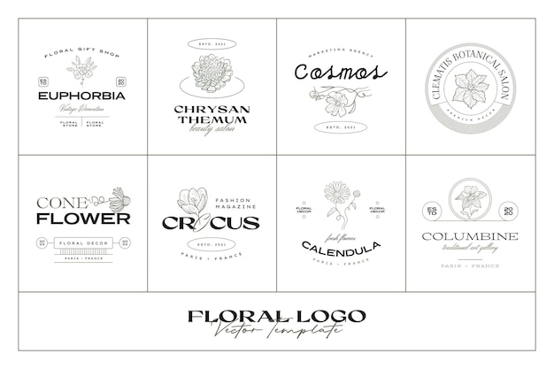 Ilustração da coleção de modelos de logotipo de flores vintage para branding