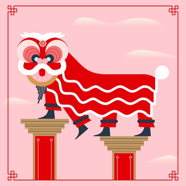 Vetor grátis ilustração da dança do leão plana do ano novo chinês