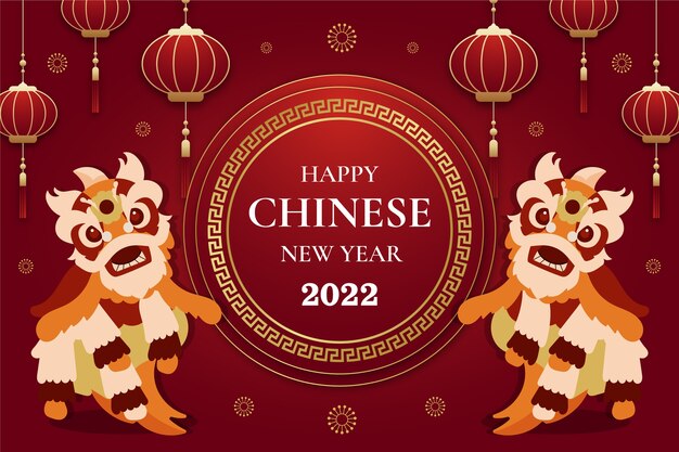 Ilustração da dança do leão plana do ano novo chinês