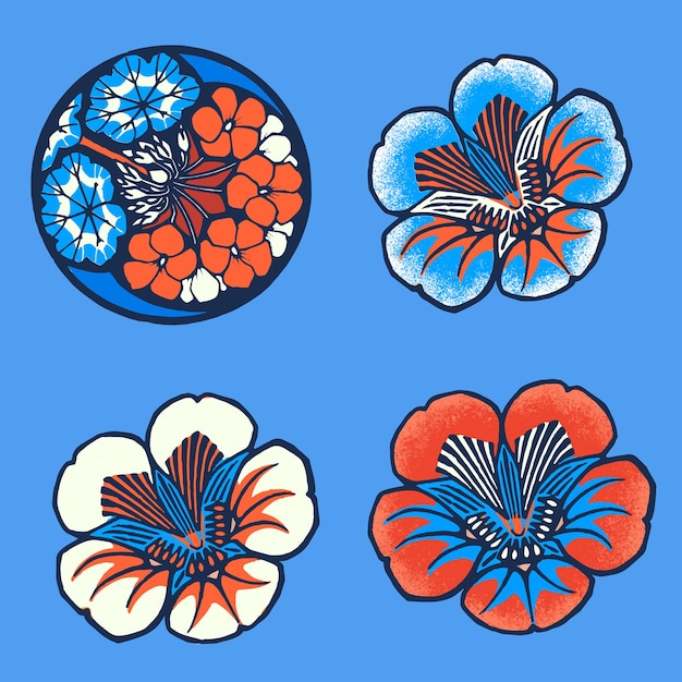 Vetor grátis ilustração da flor do batique em tons de azul