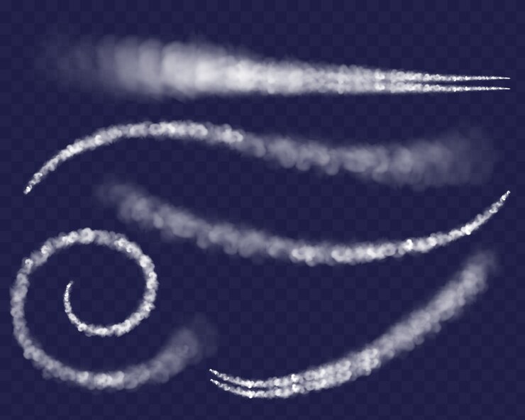 Vetor grátis ilustração da fuga do jato do ar do avião do traço de condensação dos aviões no céu.
