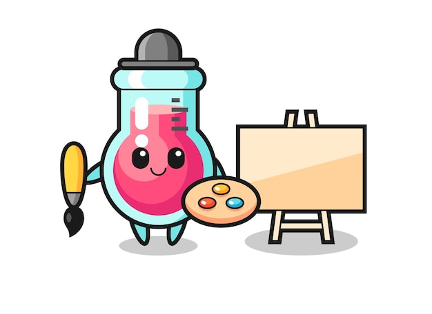 Ilustração da mascote do copo de laboratório como pintor