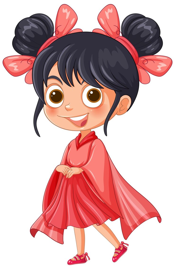 Vetor grátis ilustração da rapariga borboleta de vestido vermelho