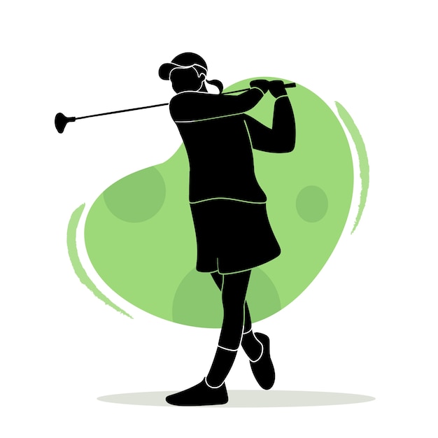 Vetor grátis ilustração da silhueta plana do jogador de golfe desenhada à mão