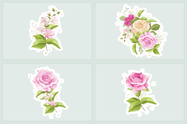 Ilustração de adesivo de buquê floral de rosas em aquarela