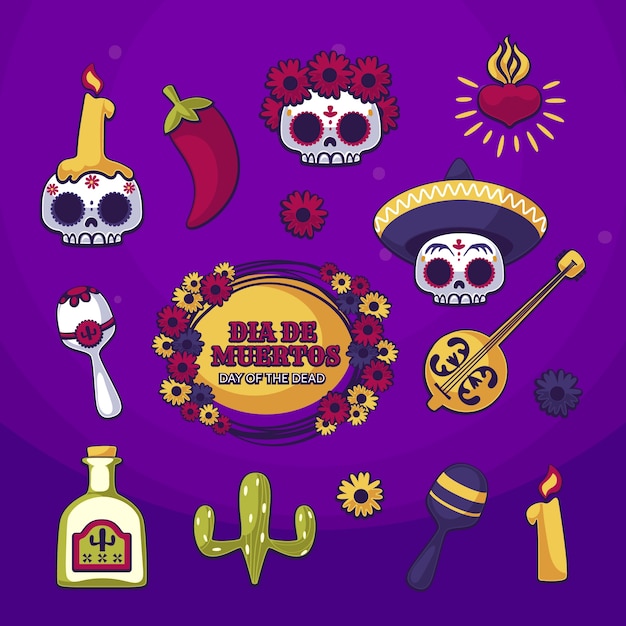 Vetor grátis ilustração de adesivos de dia de muertos