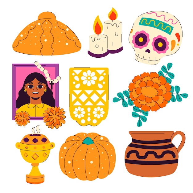 Ilustração de adesivos de dia de muertos