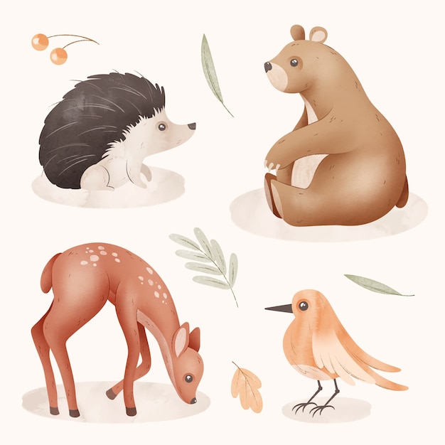 Ilustração de animais da floresta em aquarela