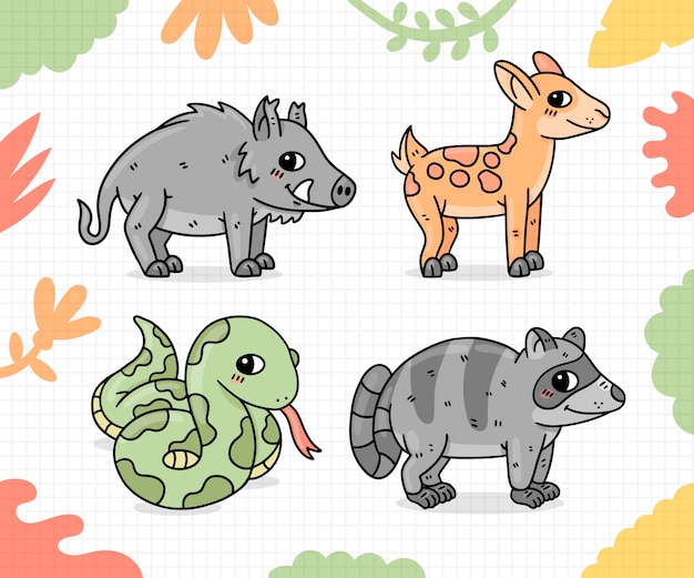 Ilustração de animais selvagens desenhados à mão