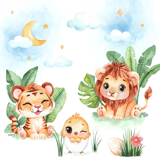 Vetor grátis ilustração de animais semelhantes a crianças