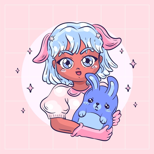 Ilustração de anime kawaii desenhada à mão
