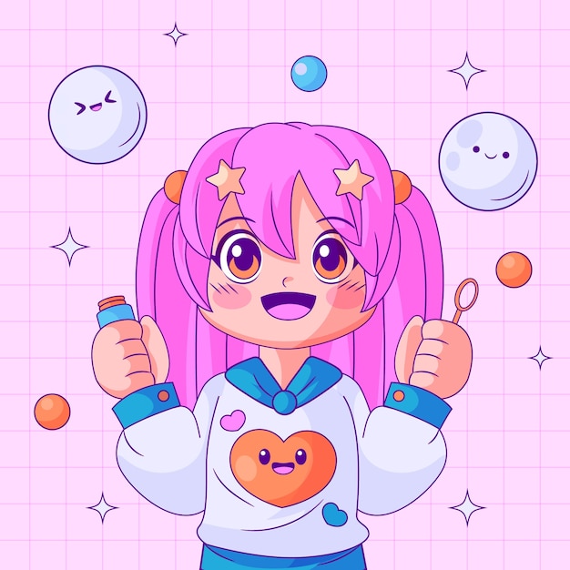 Vetor grátis ilustração de anime kawaii desenhada à mão