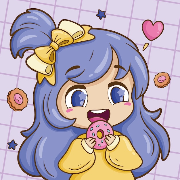 Ilustração de anime kawaii desenhada à mão