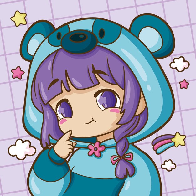 Ilustração de anime kawaii desenhada à mão