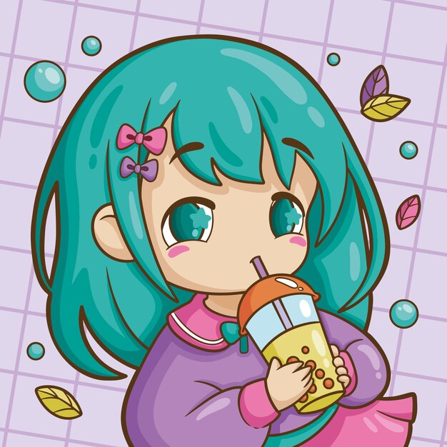 Ilustração de anime kawaii desenhada à mão