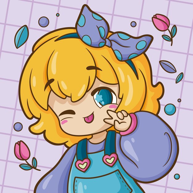 Ilustração de anime kawaii desenhada à mão