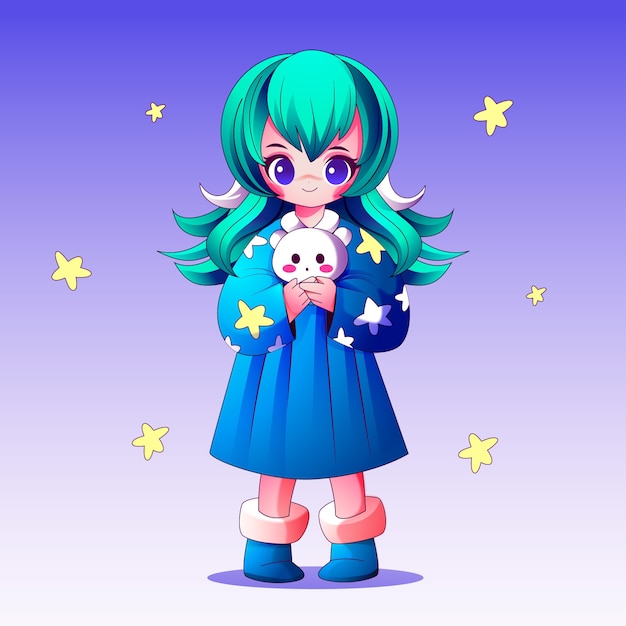 Ilustração de anime kawaii desenhada à mão