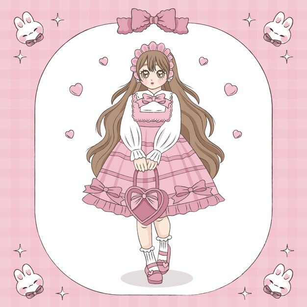 Ilustração de anime kawaii desenhada à mão