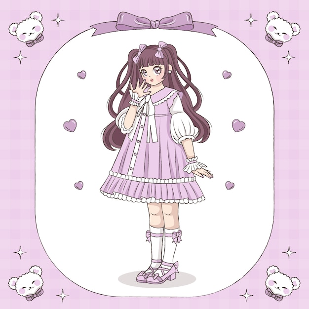 Ilustração de anime kawaii desenhada à mão