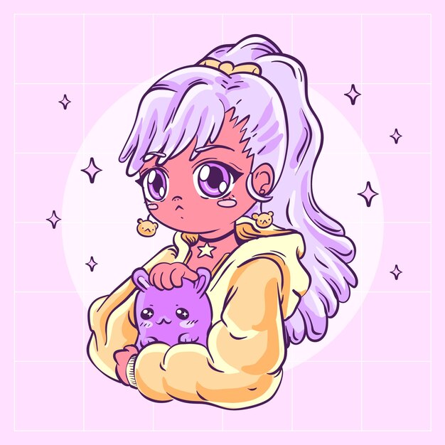 Ilustração de anime kawaii desenhada à mão