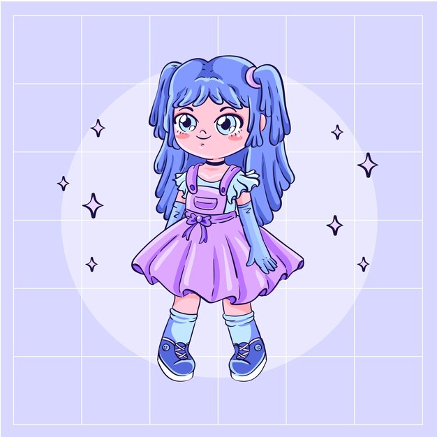 Ilustração de anime kawaii desenhada à mão