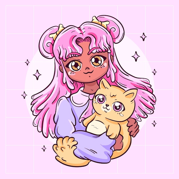 Ilustração de anime kawaii desenhada à mão