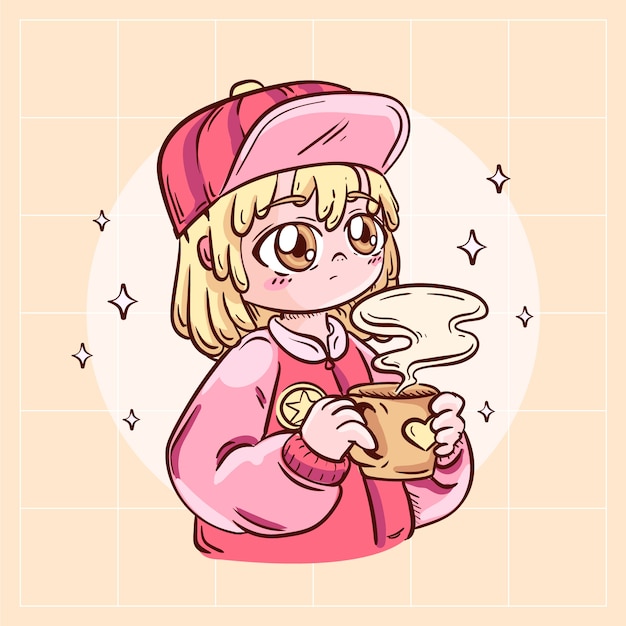Ilustração de anime kawaii desenhada à mão
