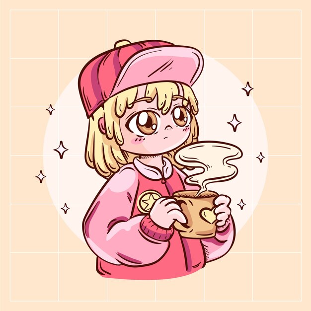 Ilustração de anime kawaii desenhada à mão