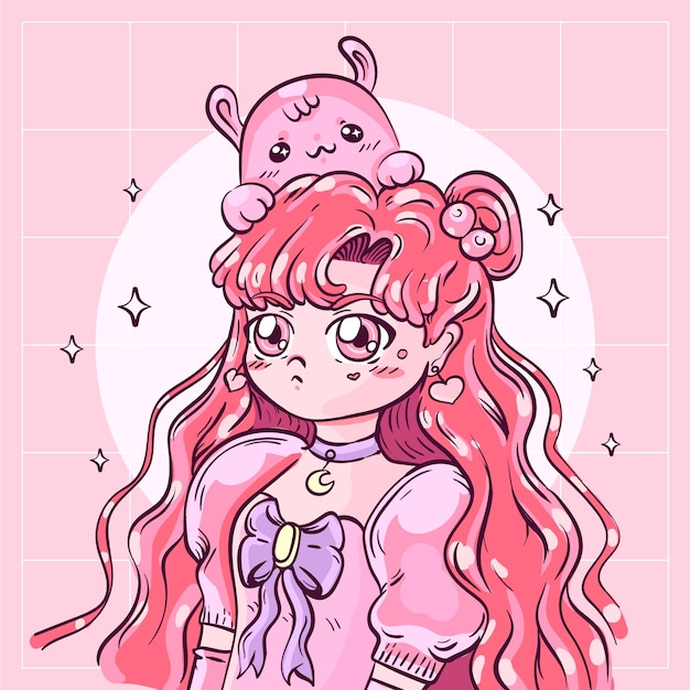 Ilustração de anime kawaii desenhada à mão