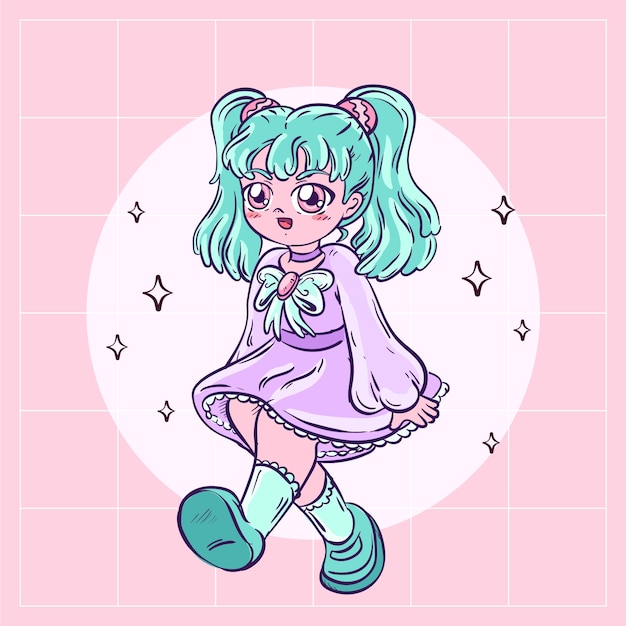 Ilustração de anime kawaii desenhada à mão