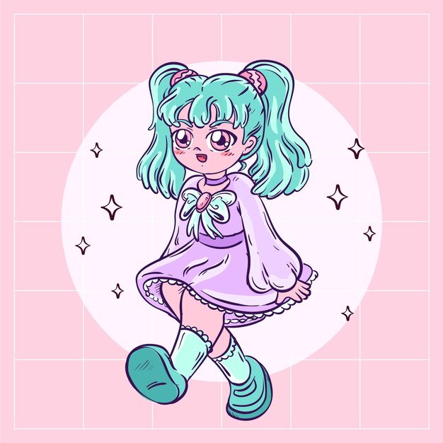Ilustração de anime kawaii desenhada à mão