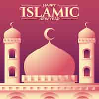 Vetor grátis ilustração de ano novo islâmico gradiente com palácio e saudação