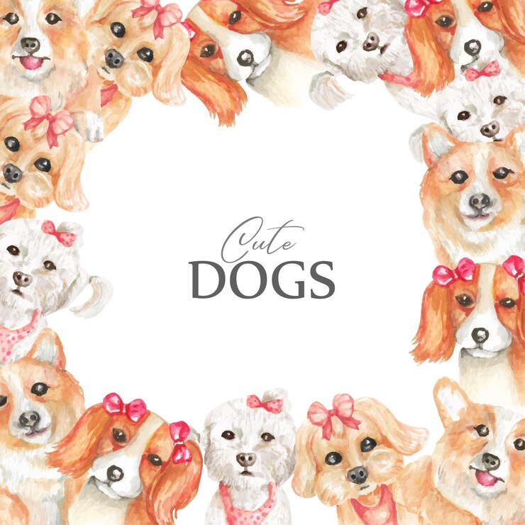 Vetor grátis ilustração de aquarela da fronteira de cachorros